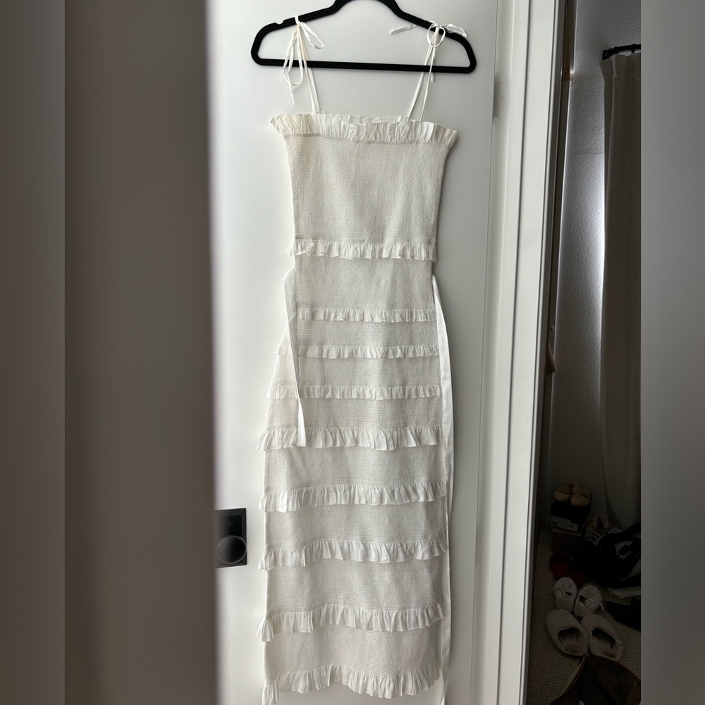 V. Chapman Lily Ruched and Ruffled Satin Dress